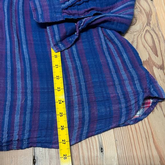 Vintage America 2X Plaid Stripe Button Shirt – Crochet Shoulder, Made in India - Picture 2 of 9